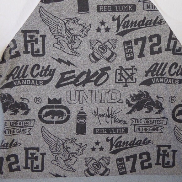Ecko Unltd Shirt Men's 4XL Gray White Short Sleeve Streetwear Casual AOP - Picture 11 of 12